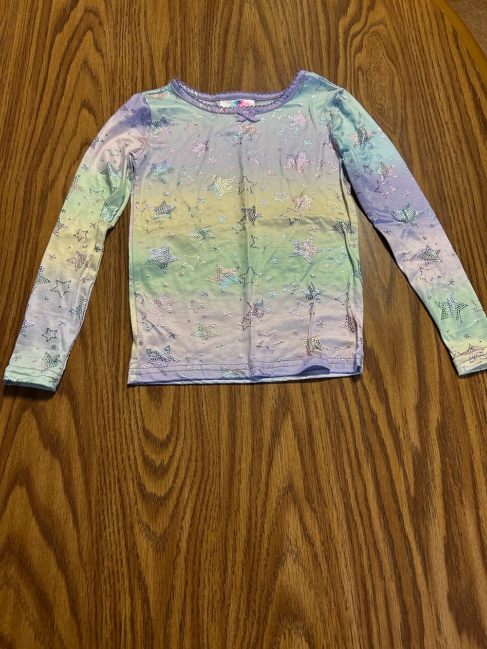 btween Girls' Long Sleeve Pastel Rainbow Star Top - Lavender, Mint, Yellow